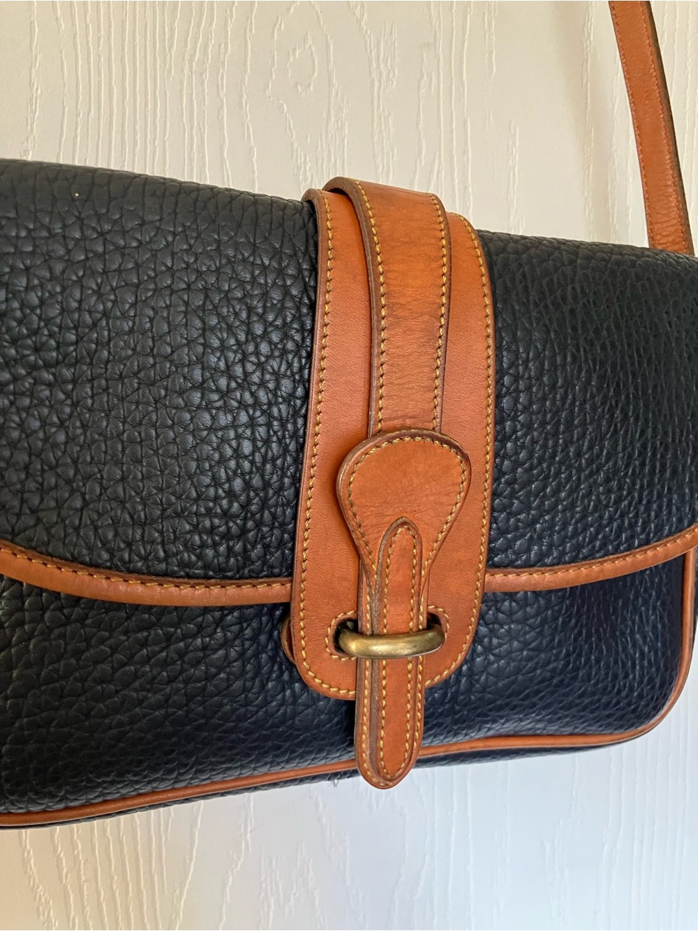 Dooney & Bourke Navy Pebble Leather Crossbody with English Tan Trim - Picture 11 of 11
